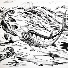 Pravděpodobné vyobrazení okolí budoucí Tvrze v období druhohor. Ilustrace: Kamila Dvořáková