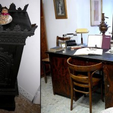 Pracovní stůl a kamna s františky a purpurou. Foto: Kamila Dvořáková