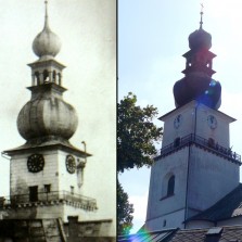 Věž kostela sv. Prokopa včera a dnes. Foto: Archiv RM, Kamila Dvořáková