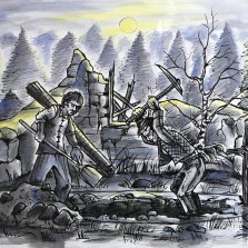 Vyobrazení hledání pokladů na Velký pátek (ilustrace - Kamila Dvořáková)