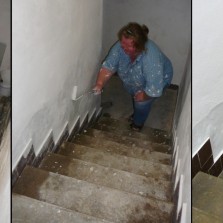 Úprava vztupu do sklepa - zedník, malíř a čistič v akci. Foto: Kamila Dvořáková, Jarmila Krejčová