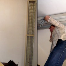 Očista zářivek na proklatě vysokém stropě. Foto: Kamila Dvořáková