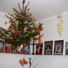 Vánoční stromeček zavěšený nad stolem. Foto: Kamila Dvořáková