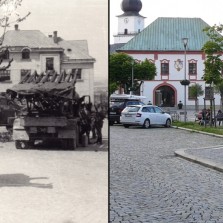Žďárské náměstí po osvobození a dnes. Foto: Vilém Frendl, Kamila Dvořáková