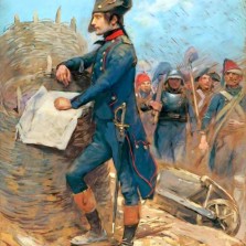 Napoleon u Toulonu (Édouard Detaille, Wikipedie); v roce 1793 se Napoleon poprvé vyznamenal a ve 24 letech získal hodnost brigádního generála