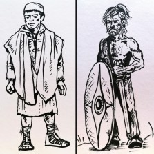 Ilustrace k panelům - římský legionář a germánský válečník (K. Dvořáková)