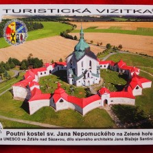 Turistická vizitka - poutní kostel sv. Jana Nepomuckého na Zelené hoře.