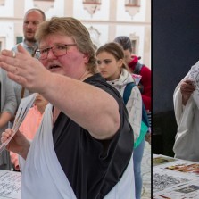 Kamila Dvořáková a podivná specifika staroegyptského kalendáře nutí návštěvníky počítat a přemýšlet. Foto: Milan Šustr