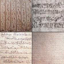 Detaily čtyř typů písem používaných ve starověkém Egyptě. Foto: Detail panelu