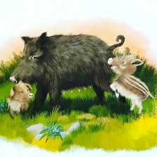 Ilustrace z knížky Prasátko Štětinka a malá Majdalenka.