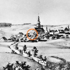 Město Žďár a Moučkův dům kolem roku 1850 (archiv RM)